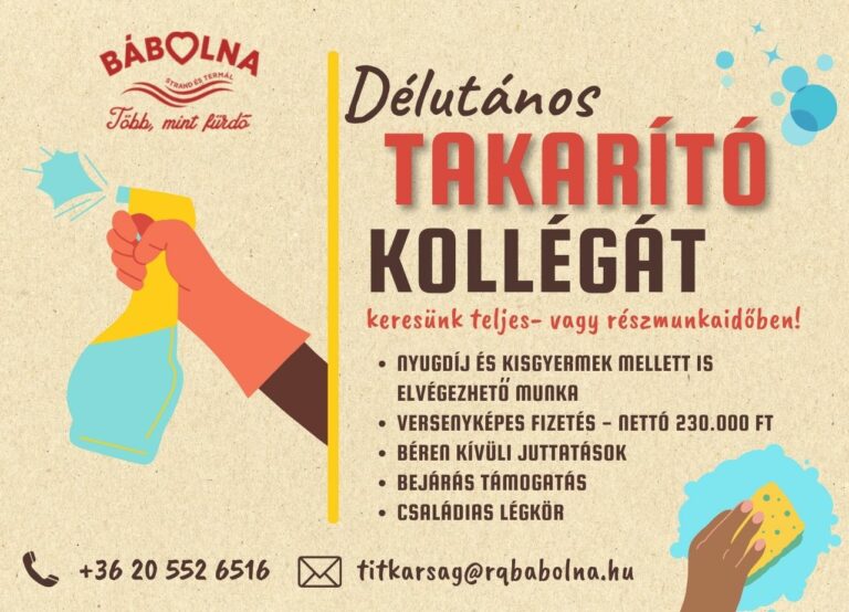 Délutános takarító kollégát keresünk!
