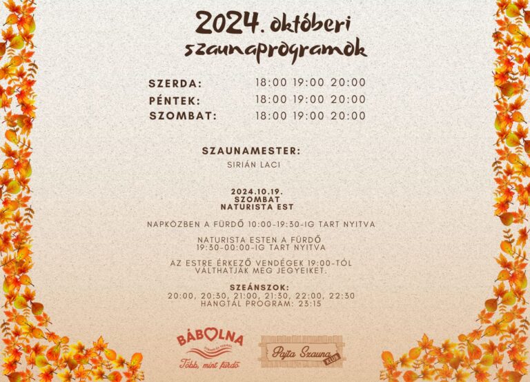 2024. októberi szaunaprogramok