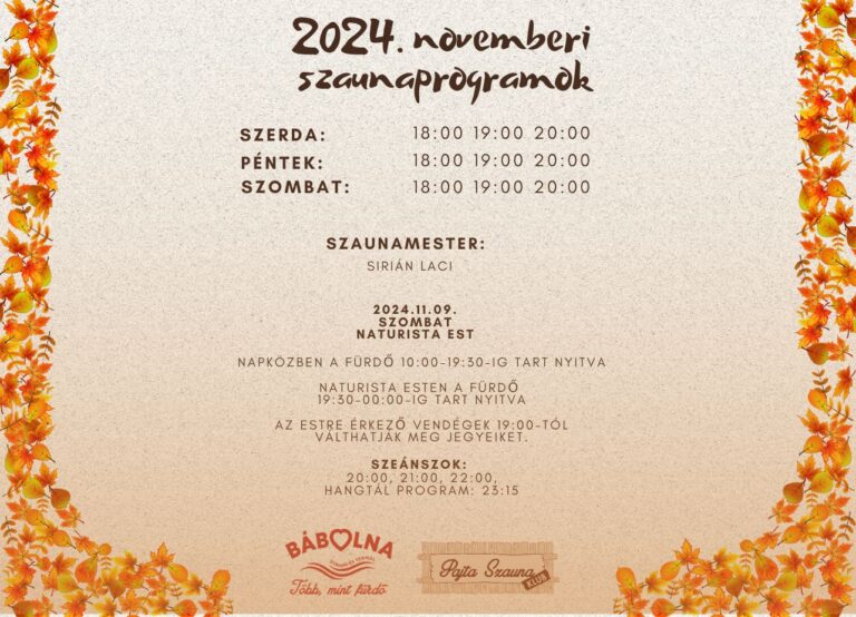 2024. novemberi szaunaprogramok