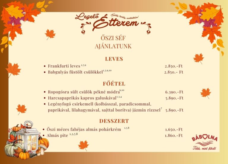 Őszi Séf Ajánlat a Legelő Étteremben