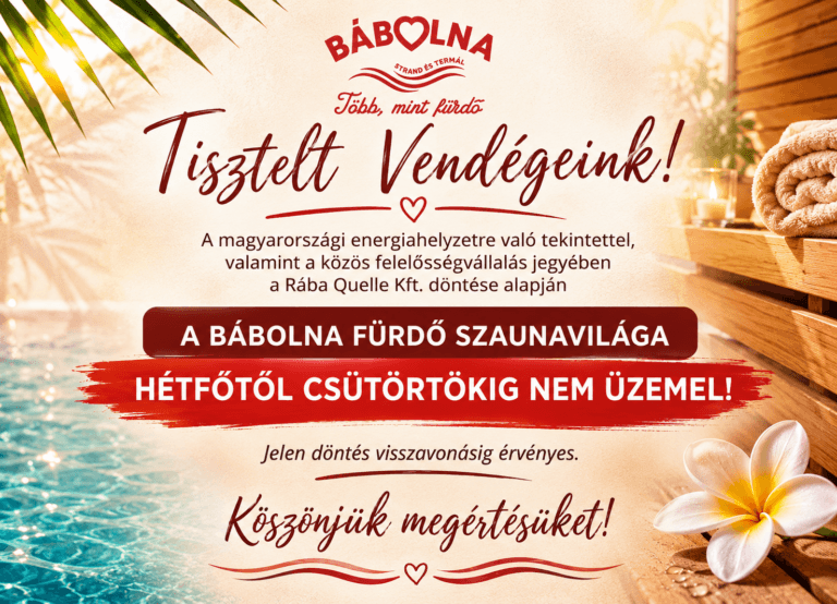 Módosult SZAUNA nyitvatartás 2026.08.17-től